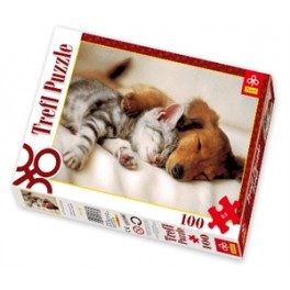 Puslespil Hund & kat sover, 100 brikker