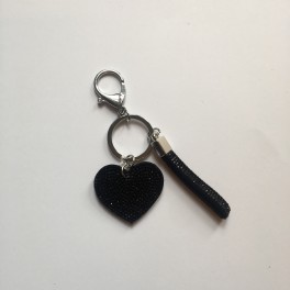 Nøglering / taskepynt glimmer hjerte sort lille