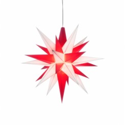 Adventsstjerne, plast, 13cm, samlet, hvid & rød (LED)