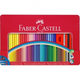Faber Castell Grip akvarel farveblyanter i metal æske 48 stk. + pensel og tegneblyant