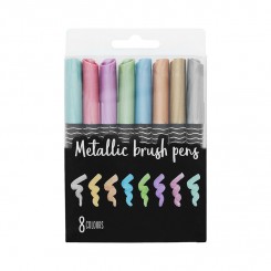 Metallic brush pens, sæt med 8 farver
