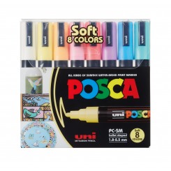 Uni Posca Soft Color PC-5M, Sæt med 8 stk. ass.