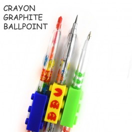 Sæt med 3 skriveredskaber - kuglepen, blyant, farve