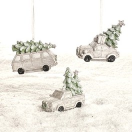 Bil med juletræ, pastelfarvet, med snor