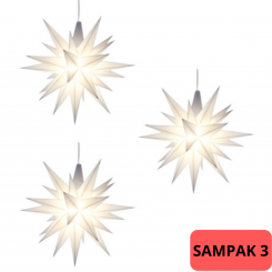 SAMPAK - 3 Adventsstjerner, plast, 13cm, samlet, hvid (LED) + 1 adapter til 4 stjerner (LED)