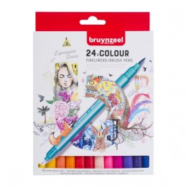 Bruynzeel Fineliner Brush pen sæt, 24 farver
