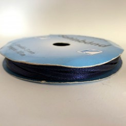 Satinbånd, B: 3 mm, mørk blå, 10 m.