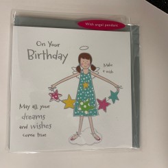Englekort med vedhæng, Birthday Make a wish