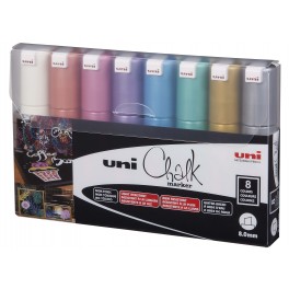 Uni Chalk markers, PWE-8K, metallic, 8 stk. 