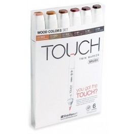 Touch BRUSH marker sæt med 6 stk., WOOD COLOURS
