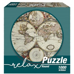 Relax puzzle rund 1000 brikker, verdenskort