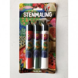 Stenmaling, 3x30 ml, rød-mørkegrøn-hvid