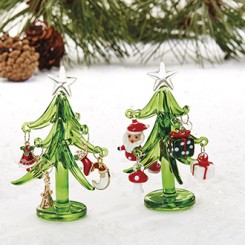 Juletræ, grønt glas, med julefigurer