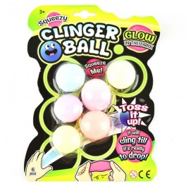 Squeeze Sticky Clinger Ball 4 cm, 6 stk. Glow in the dark