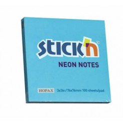 Stick'n selvklæbende notesblok 76x76mm, blå