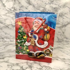Gavepose med hank, Rød og blå med julemand og saxofon, lille
