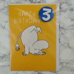 Mumi kort m. kuvert & batch - "Happy Birthday" 3år