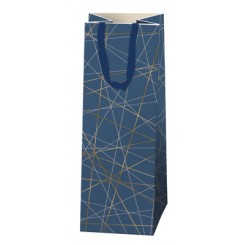 Hartung Gavepose til flasker, blå med guld mønster