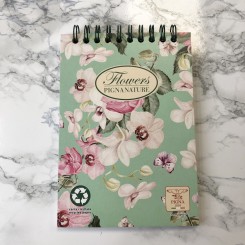 Flowers Pignanature Notesblok, A6, ternet papir, Blomster og grøn baggrund