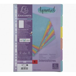 Aquarel Faneblade / register, 6 blade, Pastelfarvet
