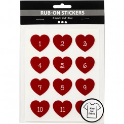 Rub-On Stickers, hjerter, 1-24 kalendertal
