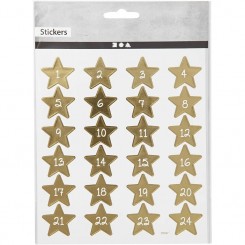 Stickers, guld stjerner, 1-24 kalendertal