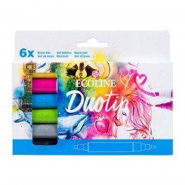 Duotip Ecoline watercolor brush pen sæt med 6 stk., Basic