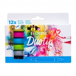 Duotip Ecoline watercolor brush pen sæt med 12 stk., Basic