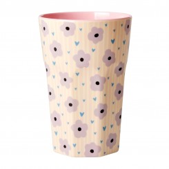 Rice latte kop, Lys Pink - Flower Print