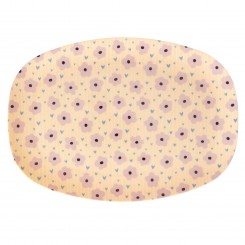 Rice stor rektangulær melamin tallerken, Lys Pink, Flower Print