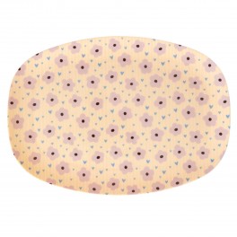 Rice stor rektangulær melamin tallerken, Lys Pink, Flower Print