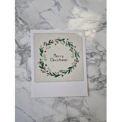 Polaroid kort, MERRY CHRISTMAS, krans