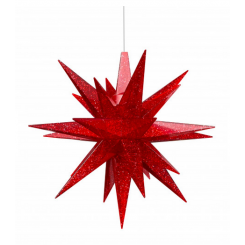 Adventsstjerne, plast, 13cm, samlet, rød glitter LIMITED EDITION 2023 (LED)