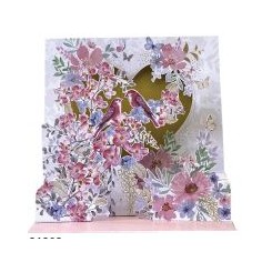 Pictura Pop Up Bryllupskort, Hjerte med blomster og fugle