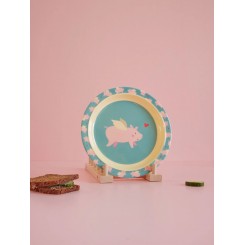 Rice Rund Melamin Tallerken, Flying Pig Print