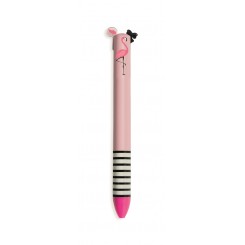 Legami - Click & Clack, Miss Flamingo, sort og lyserød, Kuglepen med to farver