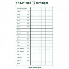 Yatzy med 5 terninger - BLOK