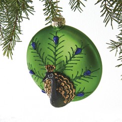 Julefigur, Påfugl, glas, med snor - 10 cm