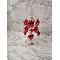 Juletræ, klar glas, med røde hjerter
