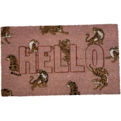 Dørmåtte, Hello Tigers, pink/gul, 45x75 cm