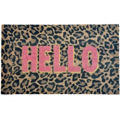 Dørmåtte, Hello leopard, pink/gul, 45x75 cm