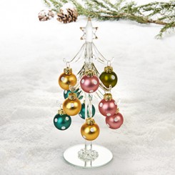 Glas juletræ med farvrige kugler med prikker, 20cm