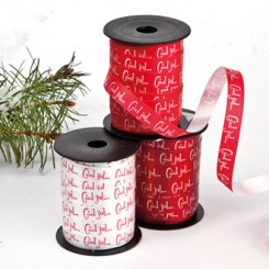 Polybånd, ‘God jul’, 10mmx10m, rød med hvid tekst