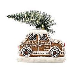 Honningkagebil med juletræ med LED