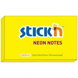 Stick'n selvklæbende notesblok 76x127mm, gul