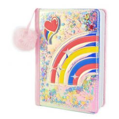 Notesbog plys og glitter regnbue
