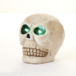 Kranium, keramik, med lys i øjne, 12 cm