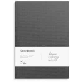 Notesbog tekstil, A4, blank, mørkegrå