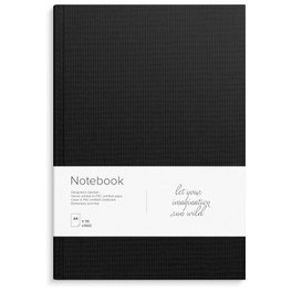 Notesbog tekstil, A4, linieret, sort