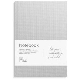Notesbog tekstil, A5, linieret, lysegrå